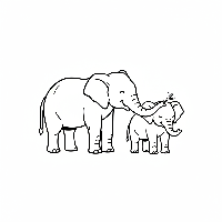 Mother elephant gently removes twig from baby elephant's ear coloring page.