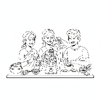 Friends making Thandai drink coloring page for Holi festival