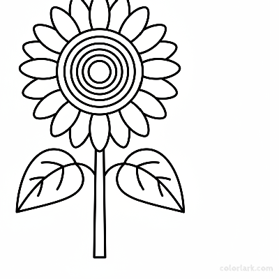Minimalist black and white line art of a single sunflower with bold, simple outlines