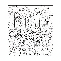 Indian Leopard exploring ancient ruins coloring page - free printable.