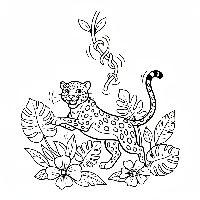 Indian Leopard coloring page, swatting vine, free printable activity