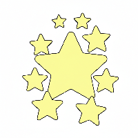 A black-and-white line art illustration showing seven bright yellow stars, for teaching the number 7 to children.