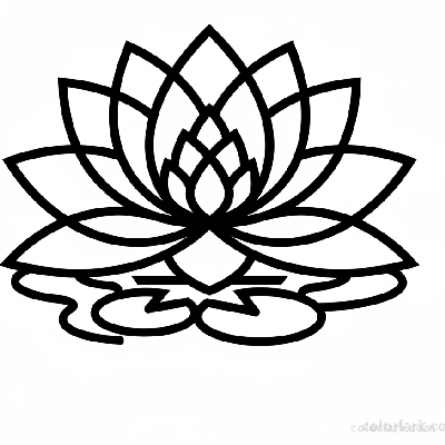 Black and white line art of a modern art lotus pattern with sharp, clean lines.