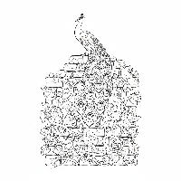 Free printable peacock on rustic stone wall with vines coloring page for adults and kids.
