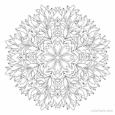 Line art illustration of an intricate symmetrical tulip mandala pattern