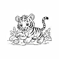 Indian tiger cub playing with a rolling stone coloring page