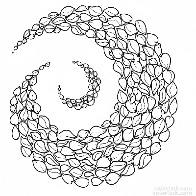 Black and white line art of rose petals arranged to form a dynamic, swirling river-like pattern