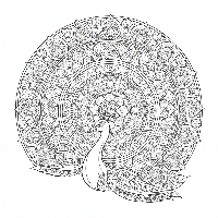 Peacock with elaborate mandala-style tail feathers free printable coloring page.