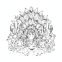 Free printable peacock and desert succulents coloring page from Colorlark.