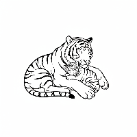 Gentle Indian tiger mother with sleeping cub coloring page