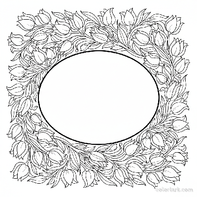 Line art illustration of an empty frame bordered by intricate tulip designs