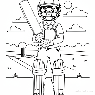 Little Indian cricketer in helmet and pads, standing tall and confident with his cricket bat.