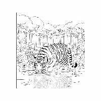 Indian tiger drinking water at a river coloring page - free printable
