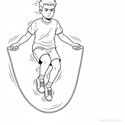 Line art of a boy mastering speed skipping rope skills outdoors