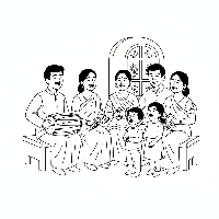 Group singing traditional Holi songs coloring page