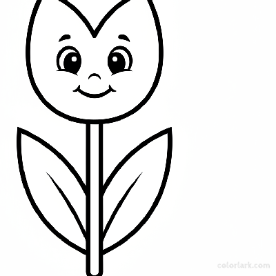 Line art illustration of a simple, friendly cartoon tulip for toddlers