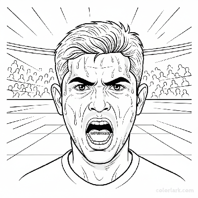 Black and white line art of an Indian Kabaddi player with a determined grimace, chanting 'Kabaddi Kabaddi'.