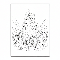 Coloring page of people dancing around a Holika Dahan bonfire silhouette.