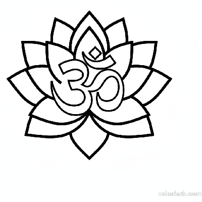 Black and white line art combining a lotus flower with the Om symbol.