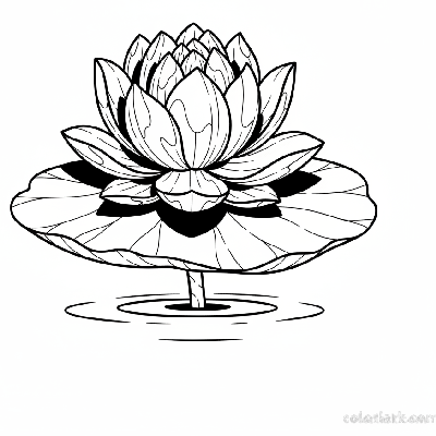 Black and white line art of a lotus flower in sunlight with distinct shadow play.