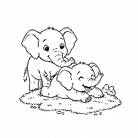 Baby elephant rolling on soft moss coloring page