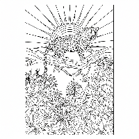 Indian leopard silhouette in a vibrant jungle sunrise coloring page.
