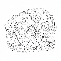 Kids with buckets and water splashes Holi coloring page.