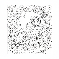 Indian Leopard protecting cubs in jungle den coloring page
