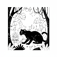 Indian Leopard and glowing mushrooms coloring page