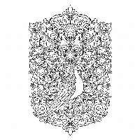 Detailed peacock coloring page with ornate scrolls and filigree.