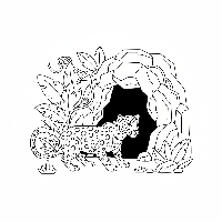Indian Leopard coloring page near rocky cave entrance