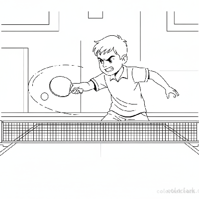 Line art of a determined boy learning to rally with backhand shots in table tennis.