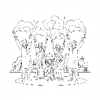 Free printable coloring page of a family joyfully throwing colorful gulal powder during Holi.