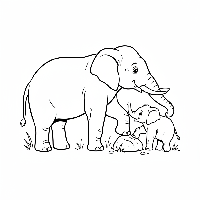 Mother elephant lifting baby elephant over obstacle coloring page