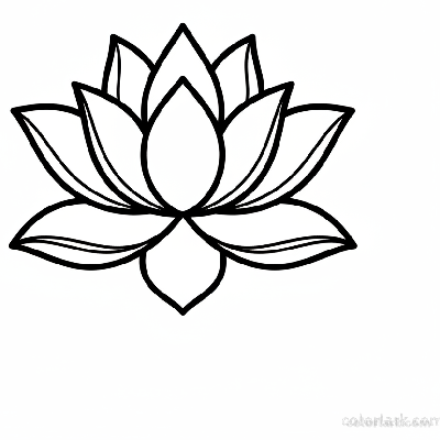 Black and white line art of a simple, elegant lotus flower with smooth petals.