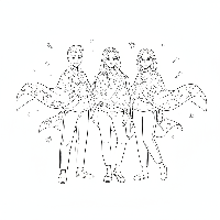 Holi coloring page with friends and colorful scarves.