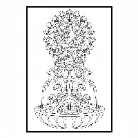 Detailed peacock atop ancient fountain coloring page - architectural design