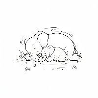 Mother and baby elephants sleeping side by side coloring page