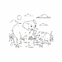 Mother elephant patiently waiting for baby elephant coloring page