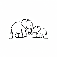 Mother and baby elephant trunk greeting coloring page.